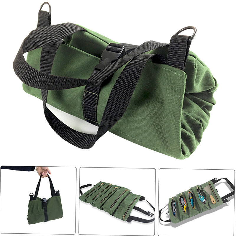 PENGGONG Tool Roll Up Bag Zippered Bag 5 Pockets Canvas Tool Organizer Portable Tool Roll-up Pouch Tool Bag Workbag Zipper Utility Tote,model:Army