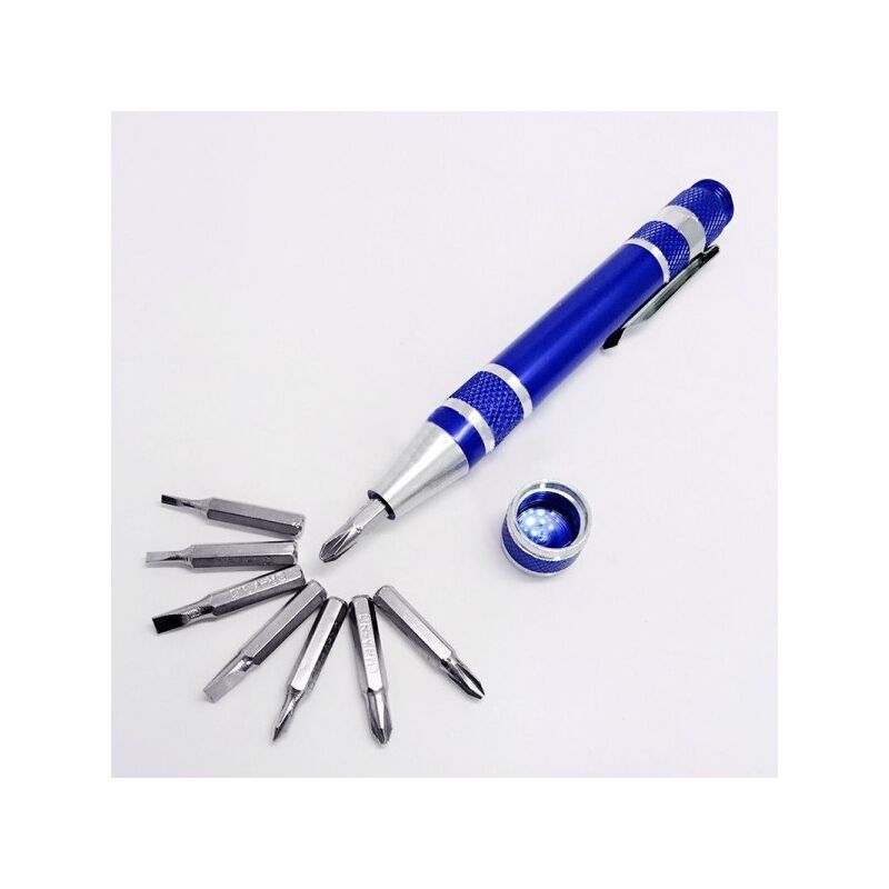 Image of Trade Shop Traesio - Trade Shop - Penna Di Precisione 8in1 In Alluminio Multifunzione Set Punte Cacciaviti Cacciavite Torx