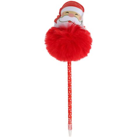 Penna natalizia con pon-pon per decorazioni natalizie h 25 cm -Babbo Natale