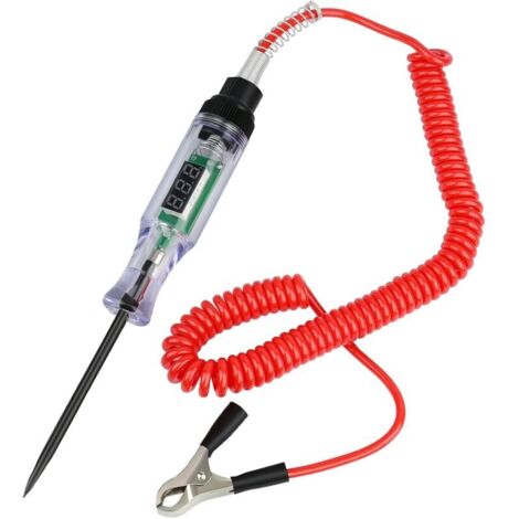 Penna tester di tensione elettrica per autoveicoli DC 6V 12V 24V con schermo LCD, cavo a molla, morsetto a coccodrillo, pelle di gomma isolata, test di polarità, torcia elettrica, tester per fusibili 