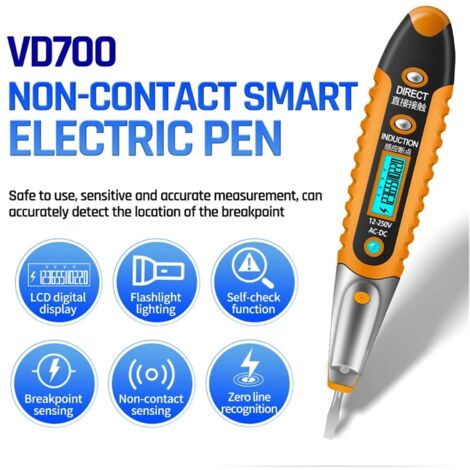 Penna tester multi-digitale, penna di misurazione dell'elettricità, rilevatore di tensione a induzione senza contatto, penna di prova, strumento con display LCD (verde)