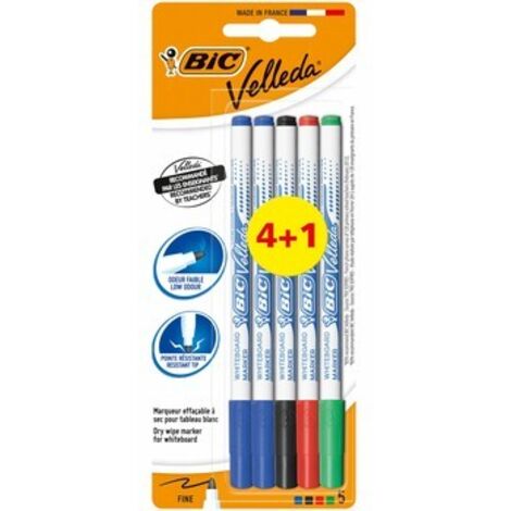 Pennarelli cancellabili a secco BIC Velleda 1721 - set da 5 colori + 1 omaggio