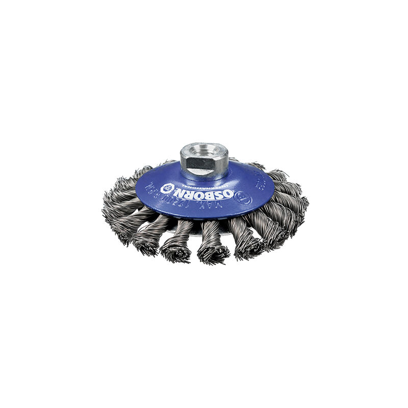 Image of 0002632351 - Spazzola conica intrecciata in acciaio inox con dado M14 ø 115 mm e filamento ø 0,50 mm - Osborn