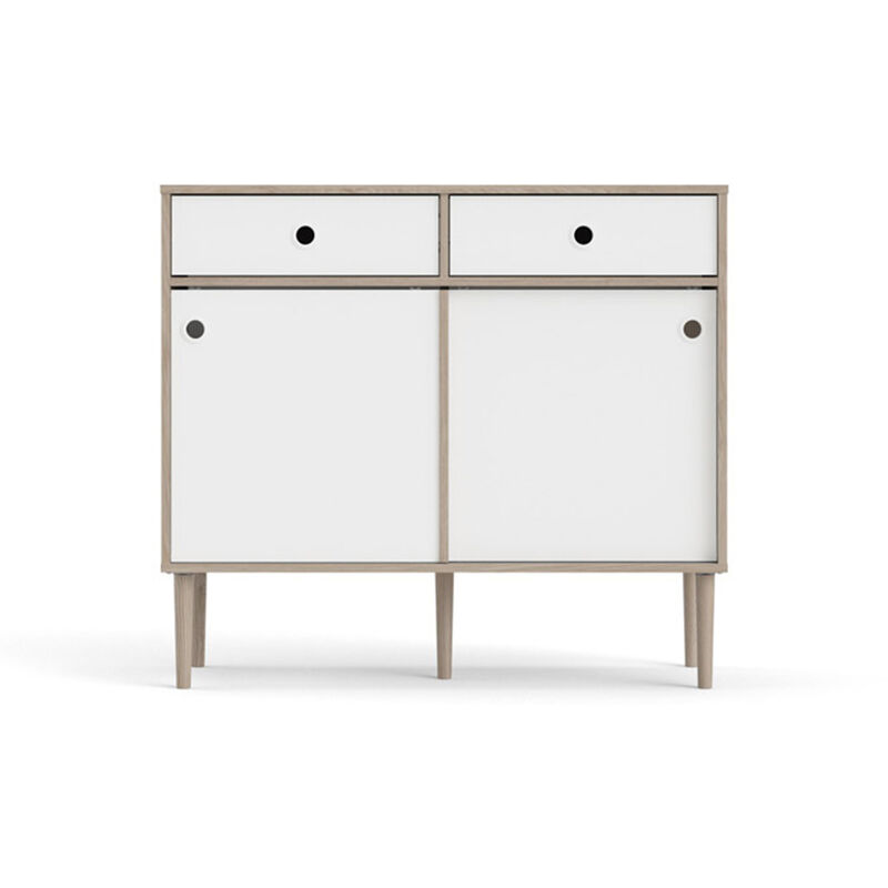 Ebuy24 - Penny Buffet, 2 portes coulissantes et 2 tiroirs, imitation chêne Hickory, blanc mat.