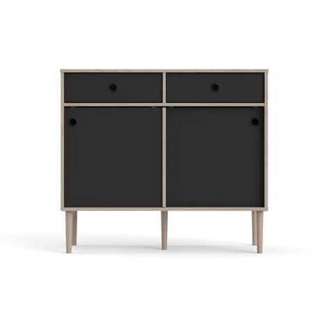 EBUY24 Penny Sideboard 2 Schiebetüren und 2 Schubladen Hickory-Dekor und matt schwarz.