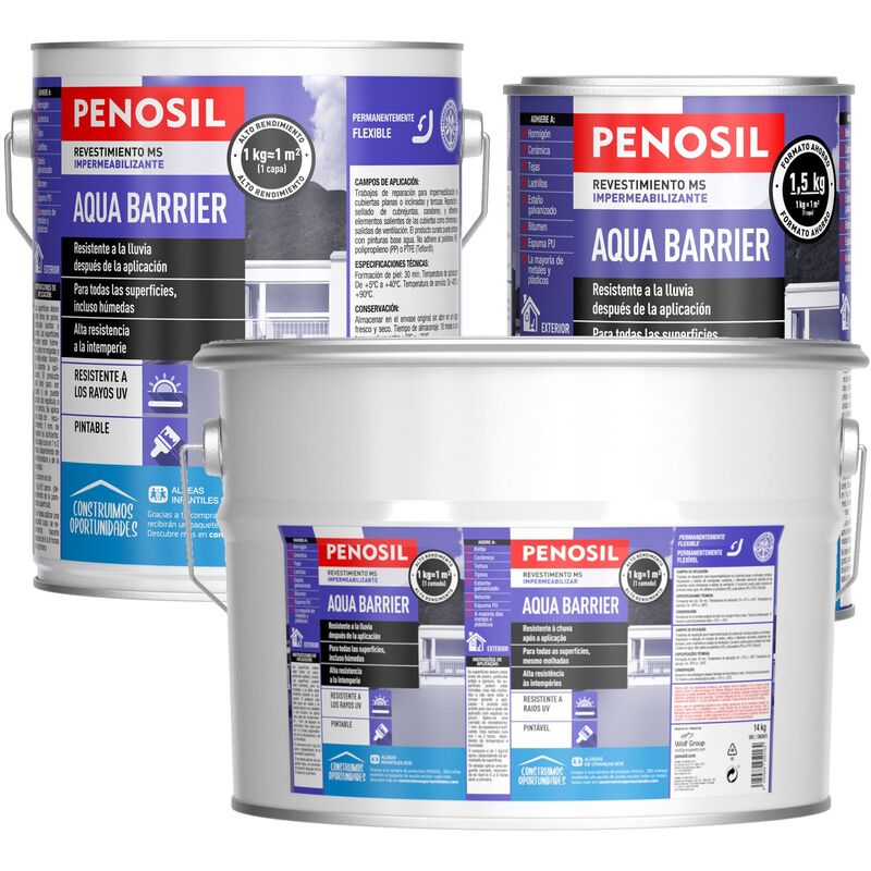 

PENOSIL Aqua Barrier. Revestimiento MS para Reparación y Renovación de Cubiertas NEGRO lata de 1,5 Kg.