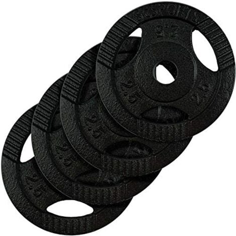 ScSPORTS® Disques de Poids - Set de 4 x 2,5 kg, 30/31 mm, en Fonte, Noir - Plaques d'Haltères Olympiques Tri-Grip, Équipement de Gym, Haltérophilie, Musculation