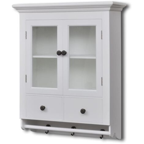Pensile a Muro Cucina in Legno con Anta di Vetro Bianco
