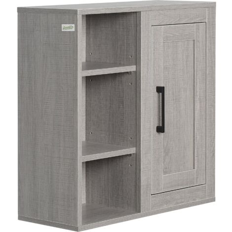 Pensile Bagno con 3 Ripiani Aperti e Armadietto 48x20x50 cm in Legno Truciolare Grigio