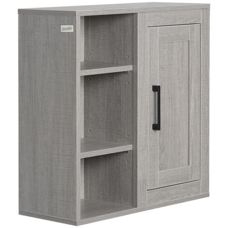 PENSILE BAGNO CON 3 RIPIANI APERTI E ARMADIETTO IN LEGNO TRUCIOLARE. 48X20X50CM. GRIGIO