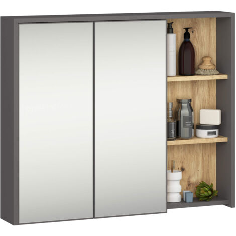 Pensile bagno con specchio VAMI Grigio Grafite, Rovere Artisan 90 cm 2 ante 90x15x75 cm