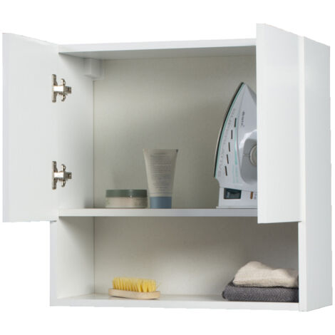Pensile Bagno Lavanderia con 2 Ante e Vano a Giorno 57,5x27x58 cm in Nobilitato Bianco Opaco