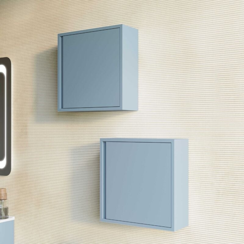 Unité Murale Cubique De 39 Cm Pour Salle De Bains Avec Porte Bleu Clair Mat Monaco