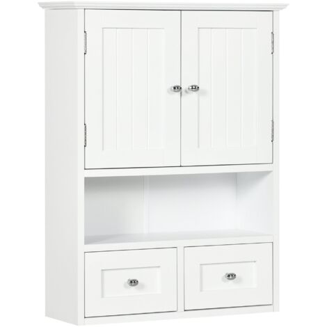 Pensile da Bagno con Armadietto e Cassetti 50,8x17,8x66 cm in Legno Bianco