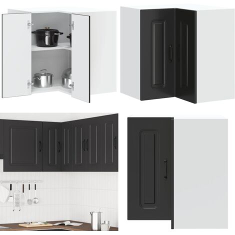Pensile da Cucina ad Angolo Kalmar Nero in Legno Multistrato - Armadio da cucina - Armadio a parete