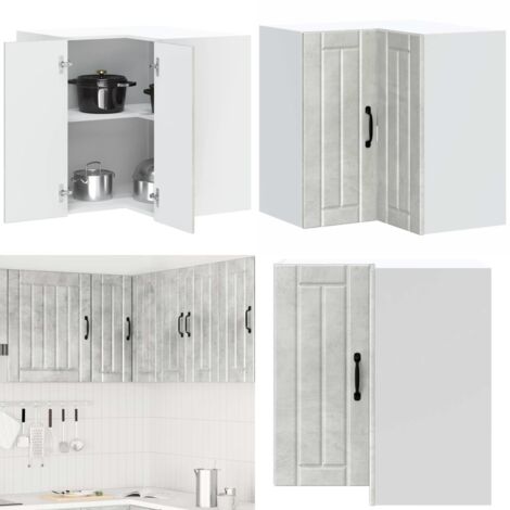 Pensile da Cucina ad Angolo Lucca Grigio Cemento in Truciolato - Mobile da cucina a parete - Archiviazione cucina