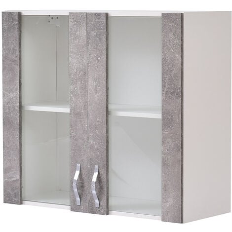Pensile da Cucina Armadio Sospeso con Vetro da Parete Colore Grigio Cemento