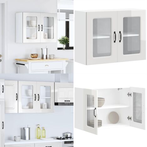 Pensile da Cucina con Porta in Vetro Kalmar Bianco Lucido - Pensile da cucina - Armadio in vetro