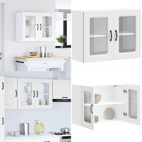 Pensile da Cucina con Porta in Vetro Kalmar Bianco Truciolato - Pensile da cucina - Armadio in vetro