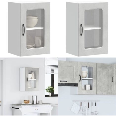 Pensile da Cucina con Porta in Vetro Kalmar Grigio Cemento - Pensile da cucina - Armadio in vetro