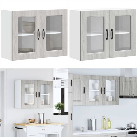 Pensile da Cucina con Porta in Vetro Kalmar Grigio Sonoma - Pensile da cucina - Armadio in vetro