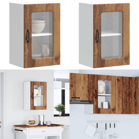 Pensile da Cucina con Porta in Vetro Kalmar Legno Vecchio - Pensile da cucina - Armadio in vetro