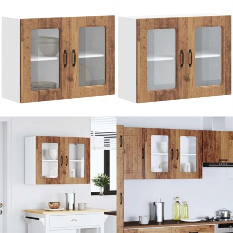 Pensile da Cucina con Porta in Vetro Kalmar Legno Vecchio - Pensile da cucina - Armadio in vetro