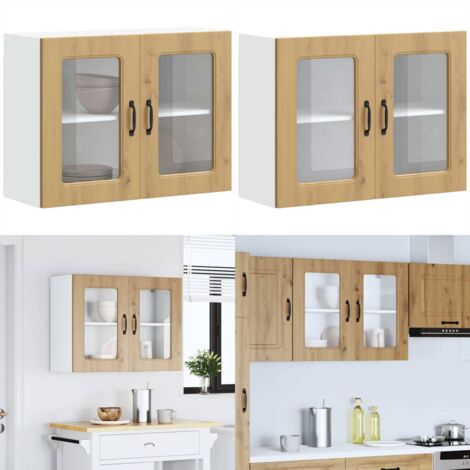 Pensile da Cucina con Porta in Vetro Kalmar Rovere Artigianale - Pensile da cucina - Armadio in vetro