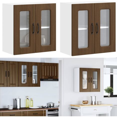 Pensile da Cucina con Porta in Vetro Kalmar Rovere Marrone - Armadio da cucina - Armadio a parete