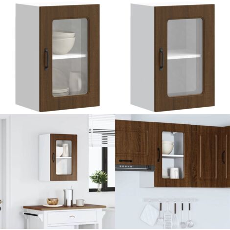 Pensile da Cucina con Porta in Vetro Kalmar Rovere Marrone - Pensile da cucina - Armadio in vetro
