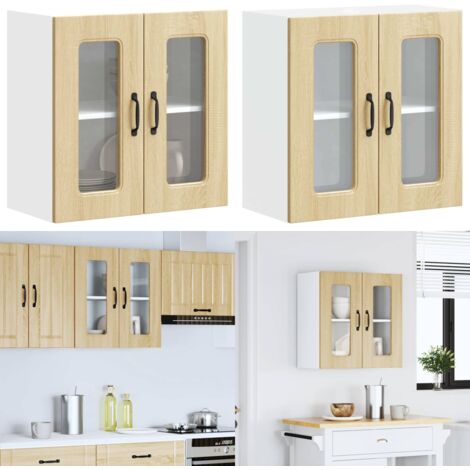 Pensile da Cucina con Porta in Vetro Kalmar Rovere Sonoma - Mobile da parete - Armadio da cucina