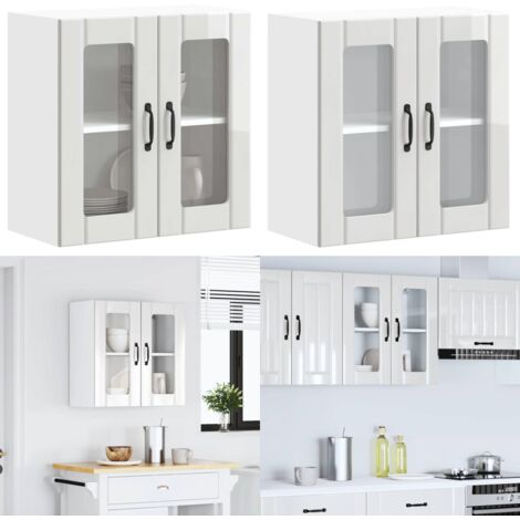Pensile da Cucina con Porta in Vetro Lucca Bianco Lucido - Armadio da cucina - Armadio a parete