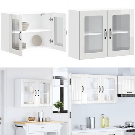 Pensile da Cucina con Porta in Vetro Lucca Bianco Lucido - Armadio da cucina - Armadio a parete