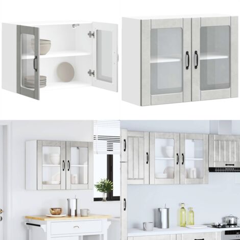 Pensile da Cucina con Porta in Vetro Lucca Grigio Cemento - Armadio da parete - Armadio da cucina