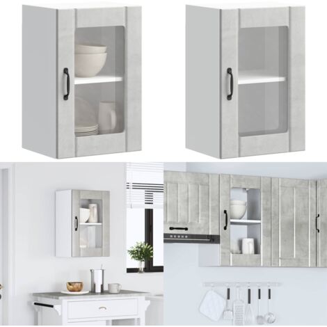 Pensile da Cucina con Porta in Vetro Lucca Grigio Cemento - Armadio da parete - Armadio da cucina