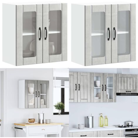 Pensile da Cucina con Porta in Vetro Lucca Grigio Cemento - Armadio da parete - Armadio da cucina