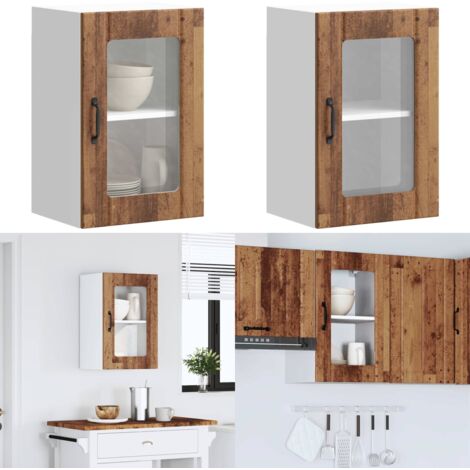 Pensile da Cucina con Porta in Vetro Lucca Legno Antico - Pensile da cucina - Armadietto a parete