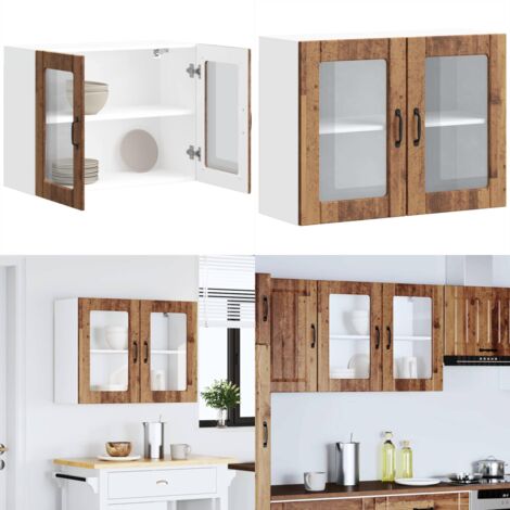 Pensile da Cucina con Porta in Vetro Lucca Legno Vecchio - Armadio da parete - Armadio in vetro