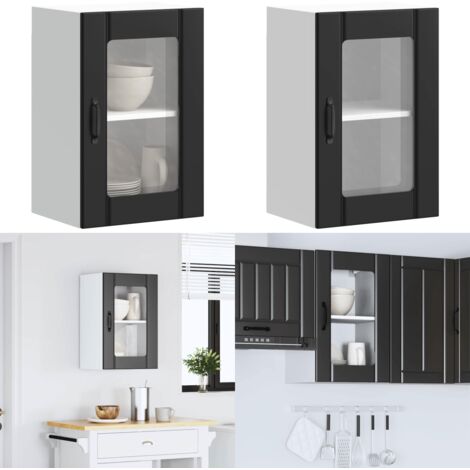 Pensile da Cucina con Porta in Vetro Lucca Nero - Armadio da cucina - Armadio a parete