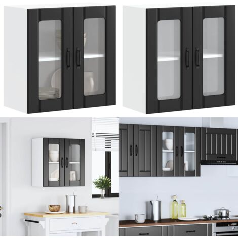 Pensile da Cucina con Porta in Vetro Lucca Nero Truciolato - Armadio da parete - Armadio in vetro