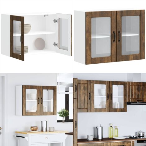 Pensile da Cucina con Porta in Vetro Lucca Rovere Fumo - Armadio da parete - Armadio da cucina