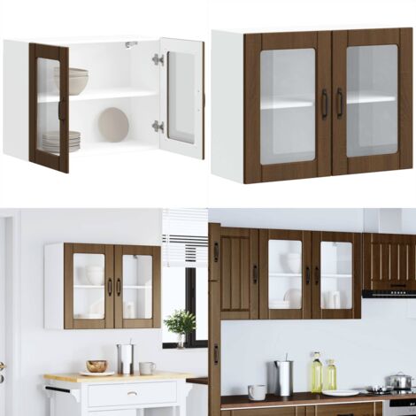 Pensile da Cucina con Porta in Vetro Lucca Rovere Marrone - Armadio da cucina - Armadietto da parete
