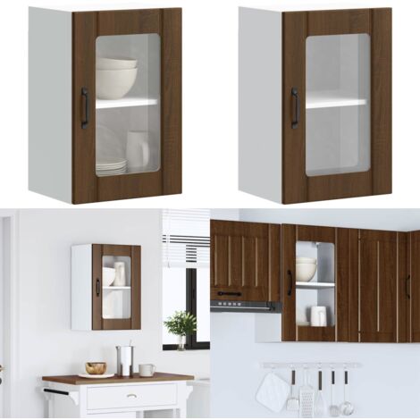 Pensile da Cucina con Porta in Vetro Lucca Rovere Marrone - Armadio da cucina - Armadio a parete