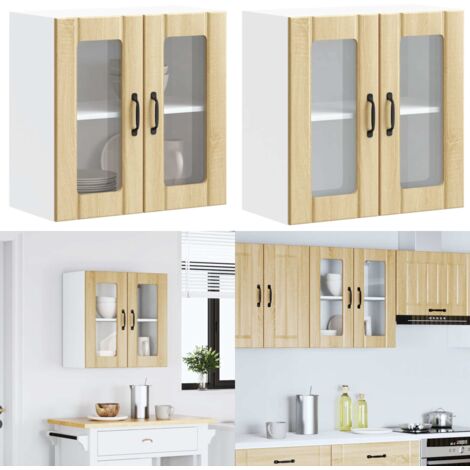 Pensile da Cucina con Porta in Vetro Lucca Rovere Sonoma - Armadio da parete - Armadio da cucina