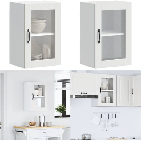 Pensile da Cucina con Porta in Vetro Porto Bianco - Armadietto da cucina - Armadietto a parete