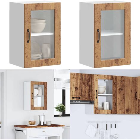 Pensile da Cucina con Porta in Vetro Porto Legno Vecchio - Armadio da cucina - Armadio a parete