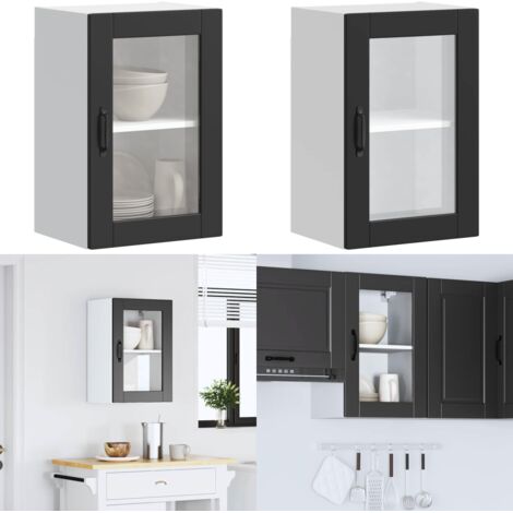 Pensile da Cucina con Porta in Vetro Porto Nero - Armadio da cucina - Armadietto da parete