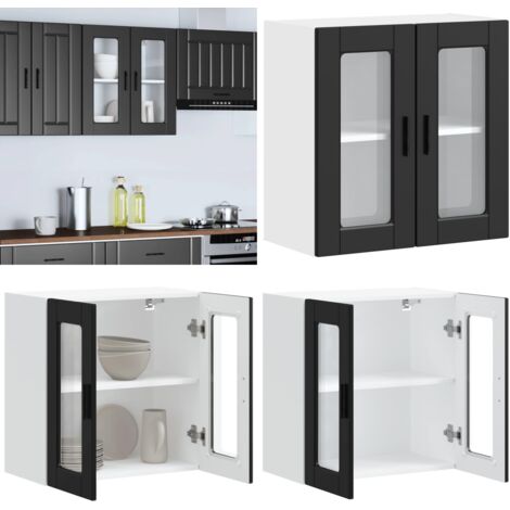 Pensile da Cucina con Porta in Vetro Porto Nero - Armadio da cucina - Armadio a parete