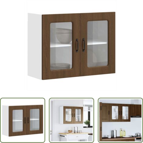 Pensile da cucina -  Pensile da Cucina con Porta in Vetro Kalmar Rovere Marrone