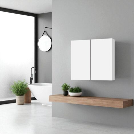 Pensile doppio in legno 70x22 cm con ripiani interni Bianco Lucido